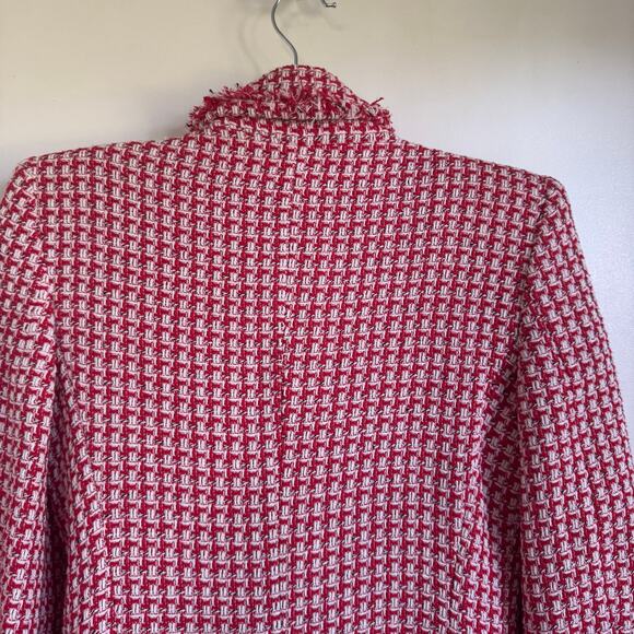 Zara Womens Tailored Double Breasted Red White Tweed Blazer Jacket Size Small - Picture 7 of 11